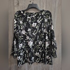 Alfani Blouse Flowers Black White Pink (Size XL)